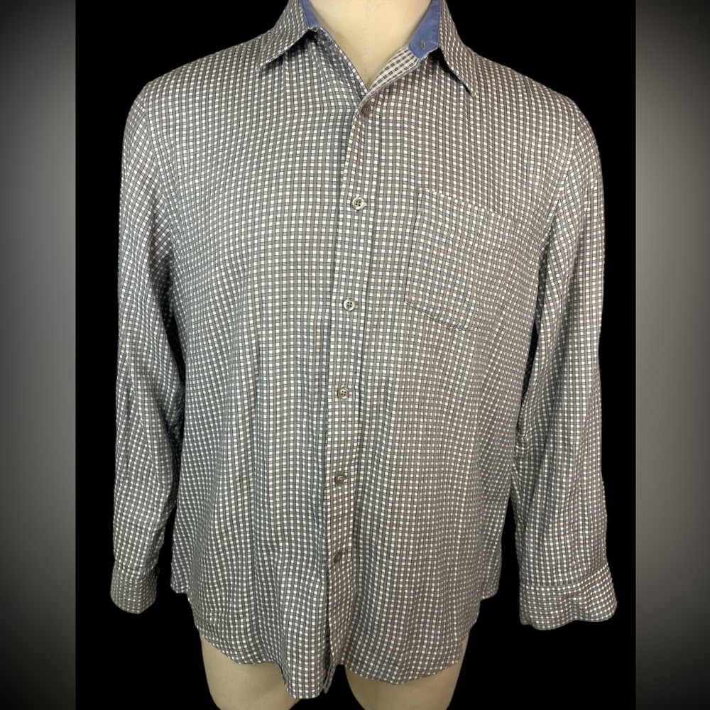 Tasso Elba Gray and White Check Long Sleeve Button Up Shirt Men’s 16-16 1/2